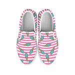 Pink Striped Ice Cream Pattern Print White Slip On Shoes