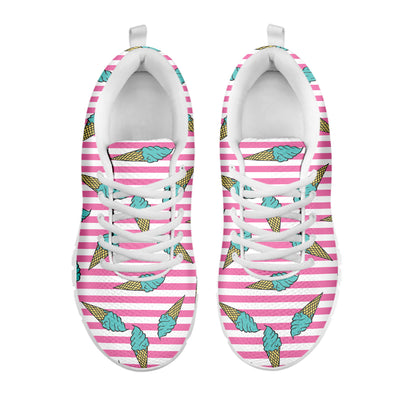 Pink Striped Ice Cream Pattern Print White Sneakers