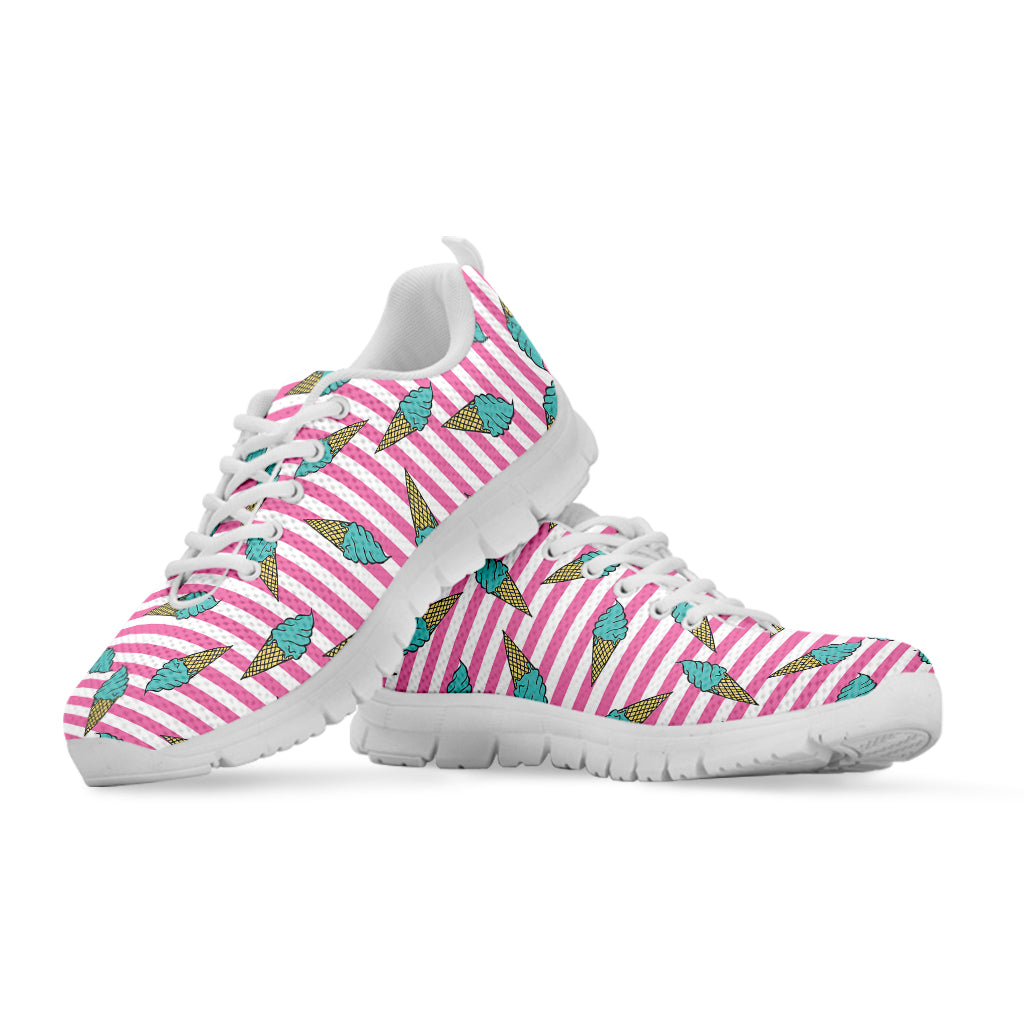 Pink Striped Ice Cream Pattern Print White Sneakers
