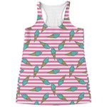 Pink Striped Ice Cream Pattern Print Women's Racerback Tank Top