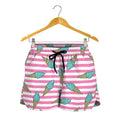 Pink Striped Ice Cream Pattern Print Women's Shorts