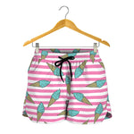 Pink Striped Ice Cream Pattern Print Women's Shorts