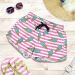 Pink Striped Ice Cream Pattern Print Women's Shorts