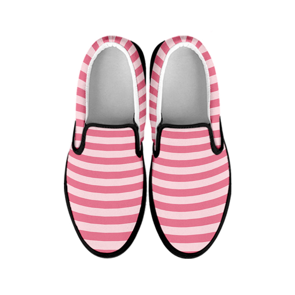 Pink Striped Pattern Print Black Slip On Shoes