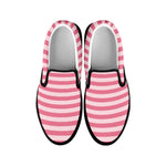 Pink Striped Pattern Print Black Slip On Shoes