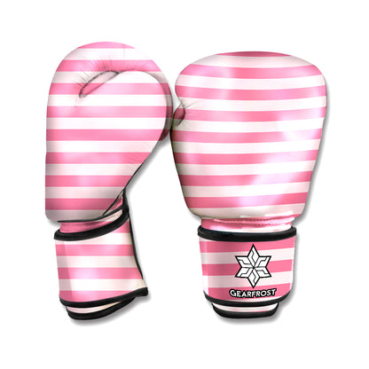 Pink Striped Pattern Print Boxing Gloves