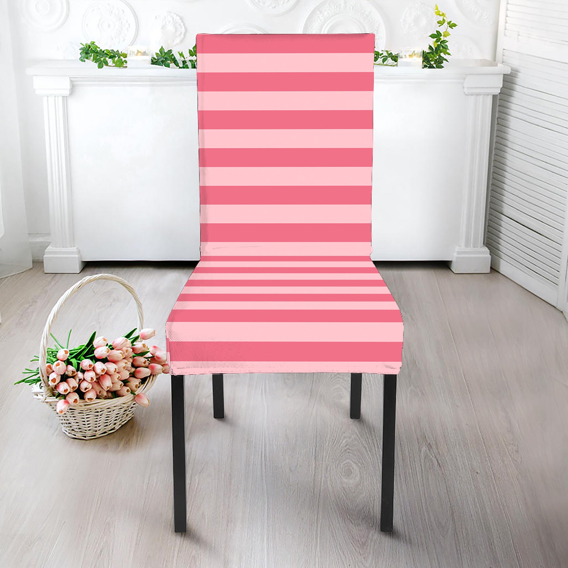 Pink Striped Pattern Print Dining Chair Slipcover