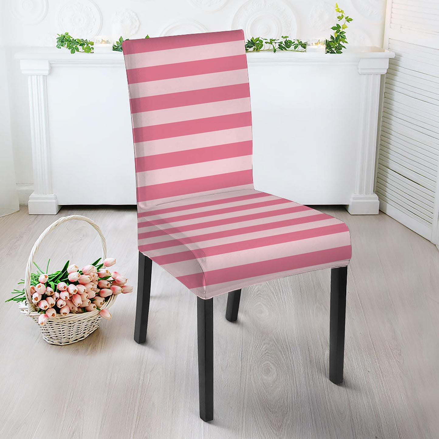 Pink Striped Pattern Print Dining Chair Slipcover