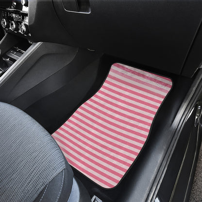 Pink Striped Pattern Print Front and Back Car Floor Mats