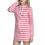 Pink Striped Pattern Print Hoodie Dress