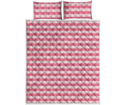 Pink Striped Pattern Print Quilt Bed Set