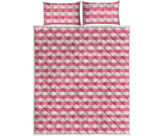 Pink Striped Pattern Print Quilt Bed Set