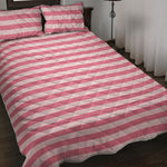 Pink Striped Pattern Print Quilt Bed Set