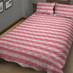 Pink Striped Pattern Print Quilt Bed Set