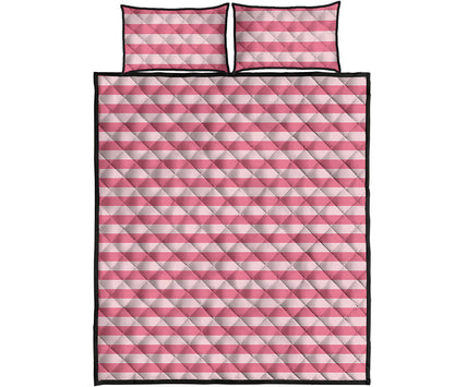 Pink Striped Pattern Print Quilt Bed Set