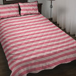 Pink Striped Pattern Print Quilt Bed Set