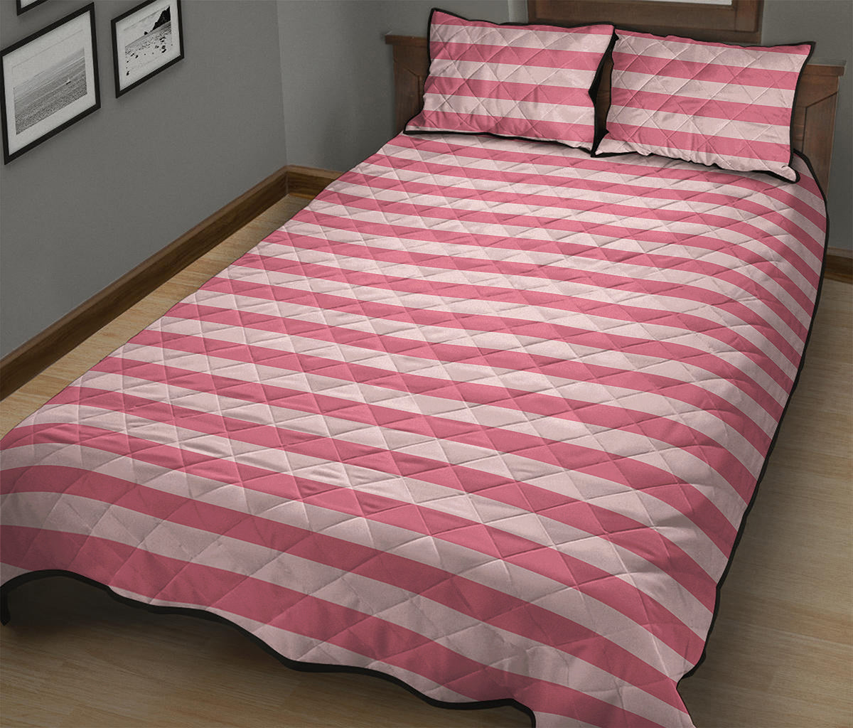 Pink Striped Pattern Print Quilt Bed Set