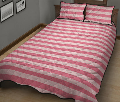 Pink Striped Pattern Print Quilt Bed Set