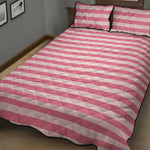Pink Striped Pattern Print Quilt Bed Set