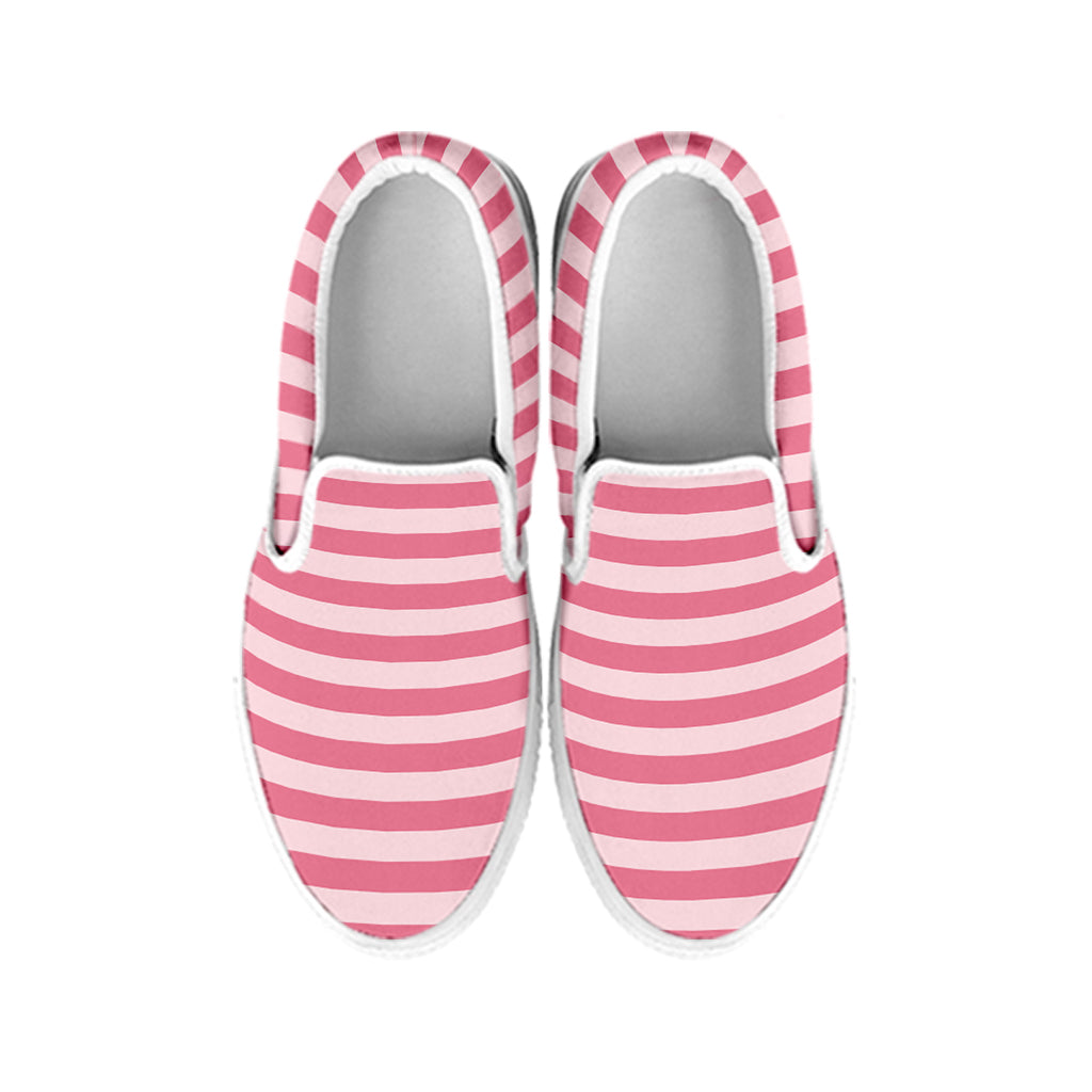 Pink Striped Pattern Print White Slip On Shoes