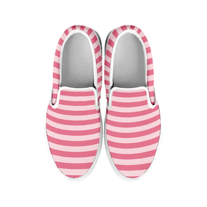 Pink Striped Pattern Print White Slip On Shoes