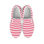Pink Striped Pattern Print White Slip On Shoes