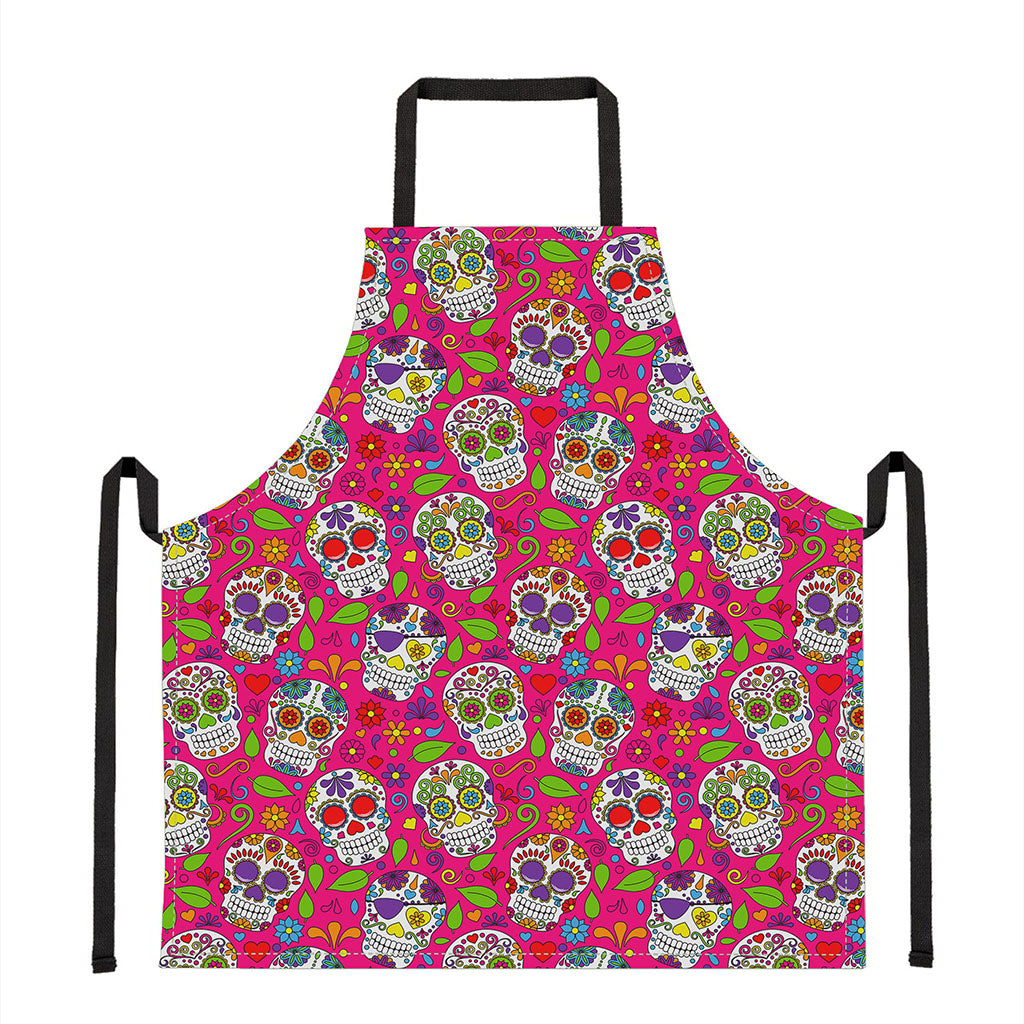 Pink Sugar Skull Pattern Print Apron