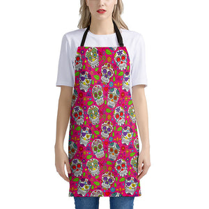 Pink Sugar Skull Pattern Print Apron