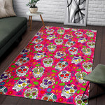 Pink Sugar Skull Pattern Print Area Rug GearFrost