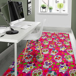 Pink Sugar Skull Pattern Print Area Rug GearFrost