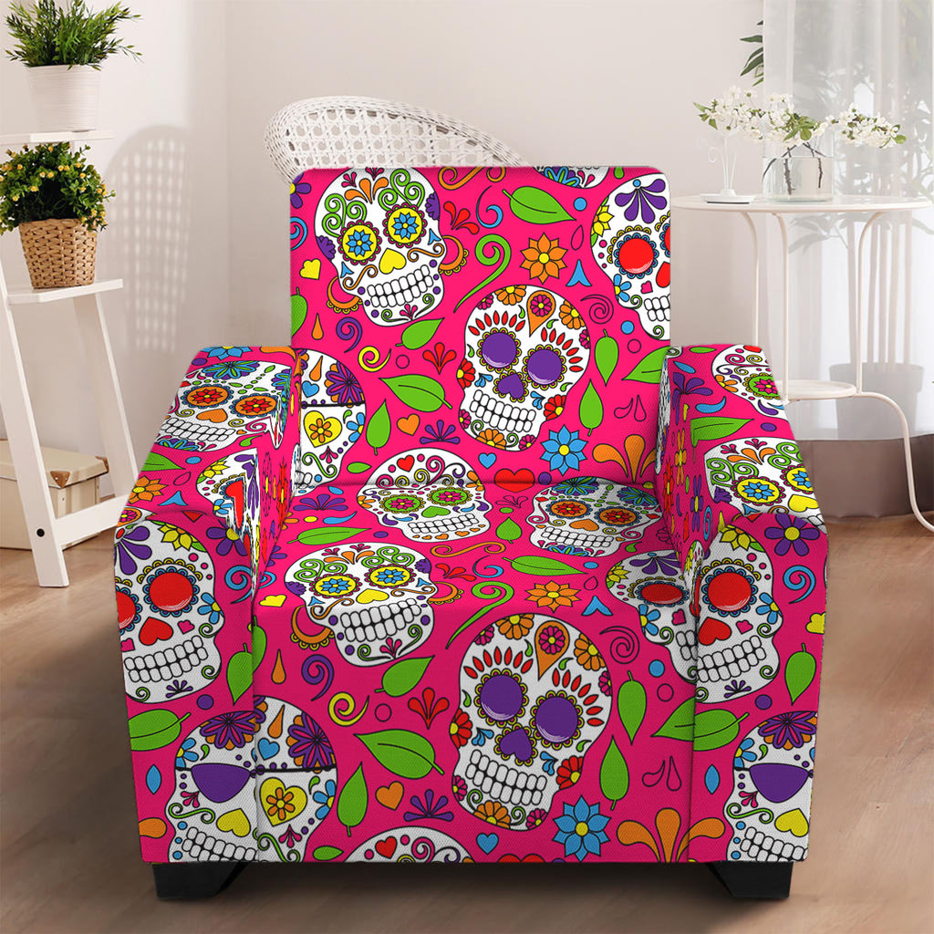 Pink Sugar Skull Pattern Print Armchair Slipcover