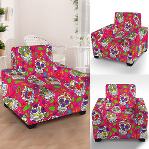 Pink Sugar Skull Pattern Print Armchair Slipcover