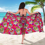 Pink Sugar Skull Pattern Print Beach Sarong Wrap