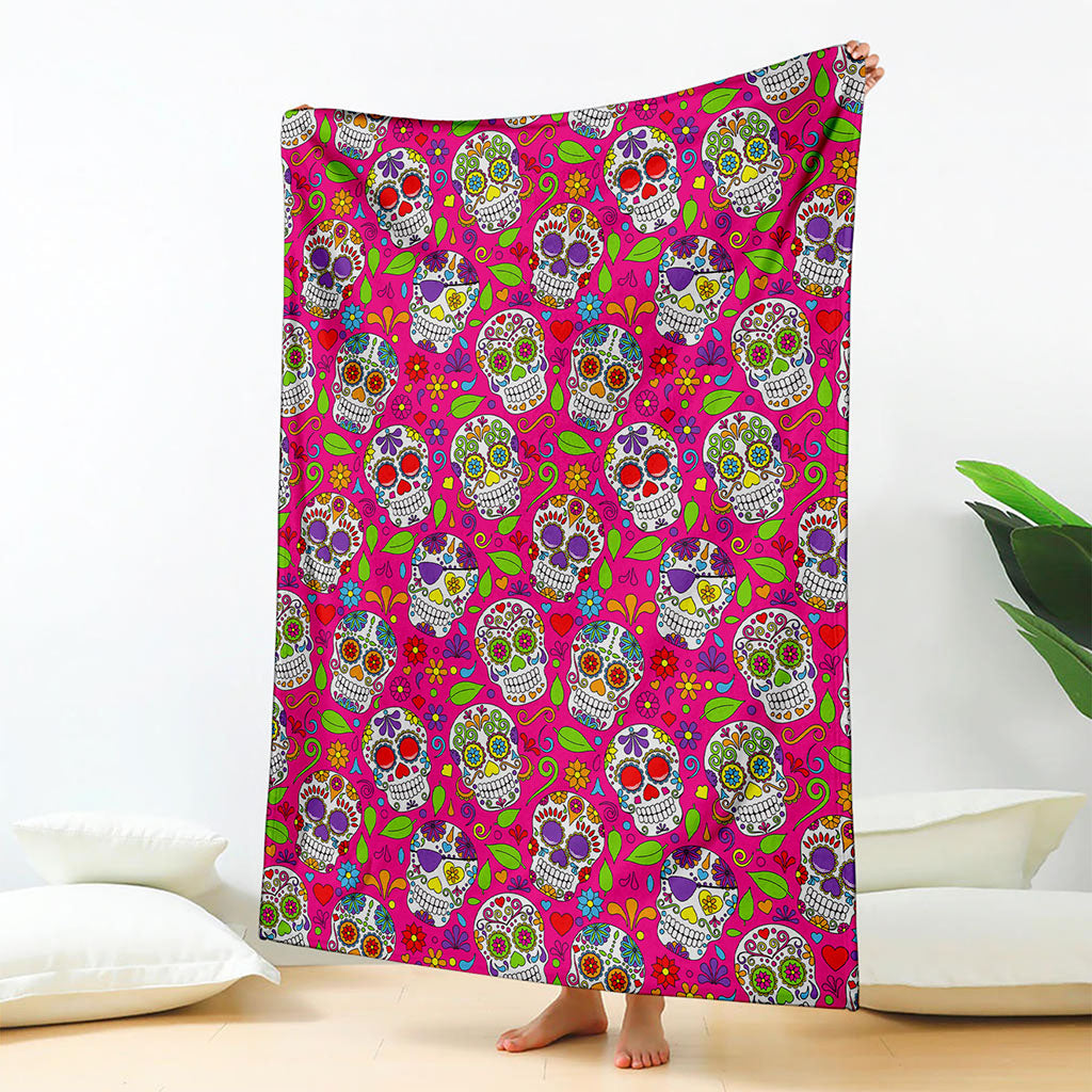 Pink Sugar Skull Pattern Print Blanket