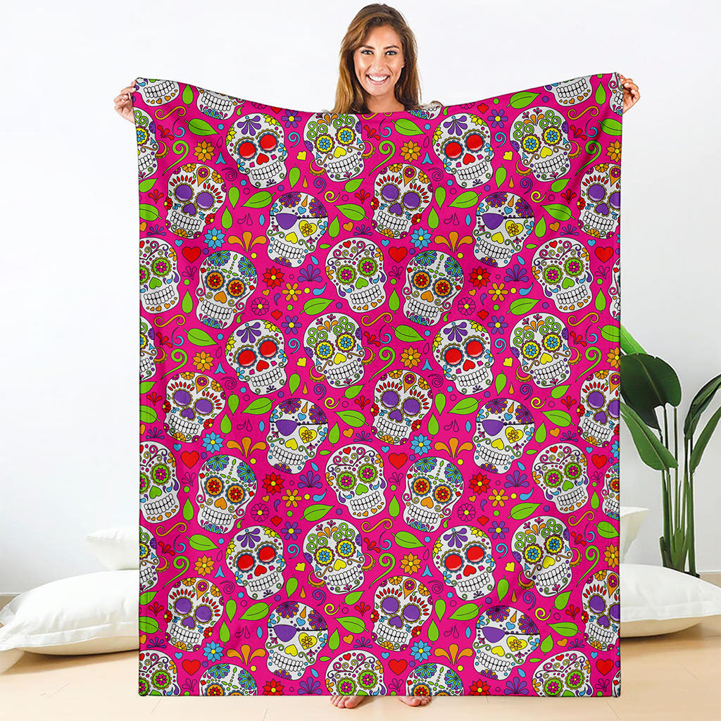 Pink Sugar Skull Pattern Print Blanket