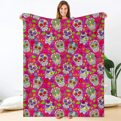 Pink Sugar Skull Pattern Print Blanket