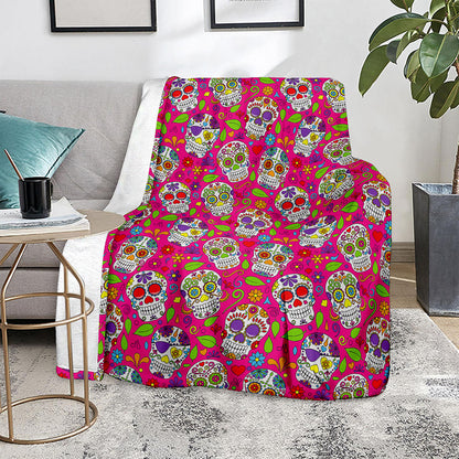 Pink Sugar Skull Pattern Print Blanket