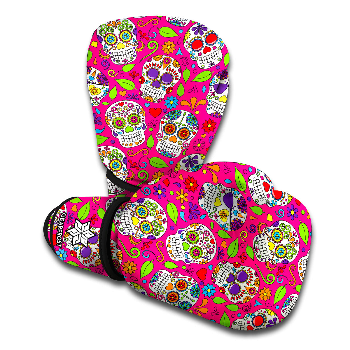Pink Sugar Skull Pattern Print Boxing Gloves