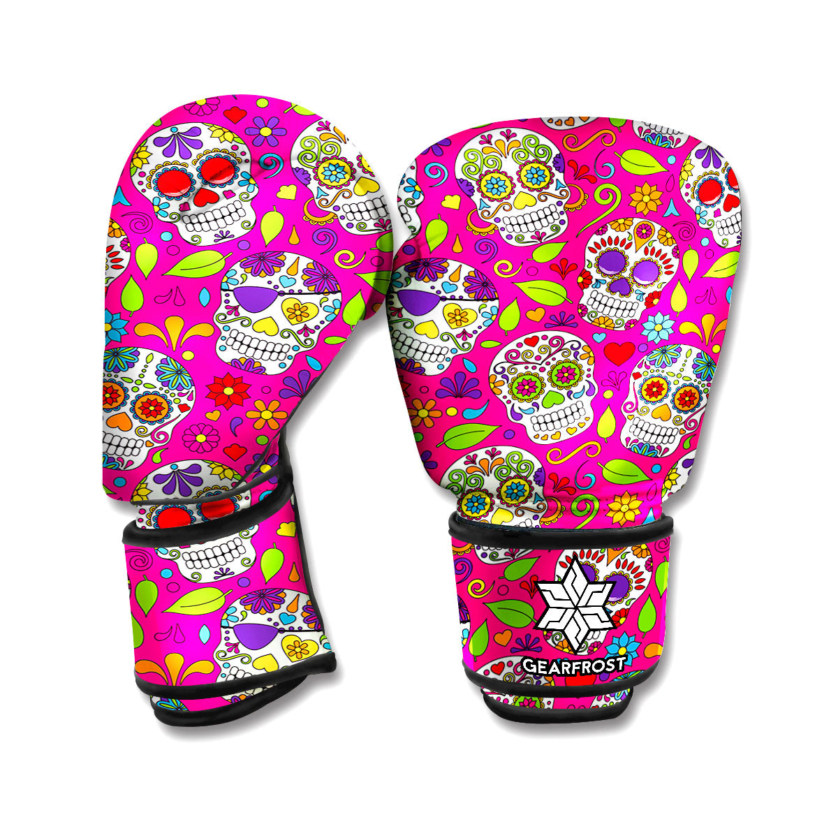 Pink Sugar Skull Pattern Print Boxing Gloves