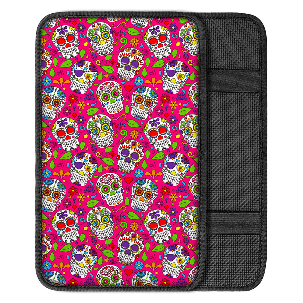 Pink Sugar Skull Pattern Print Car Center Console Cover