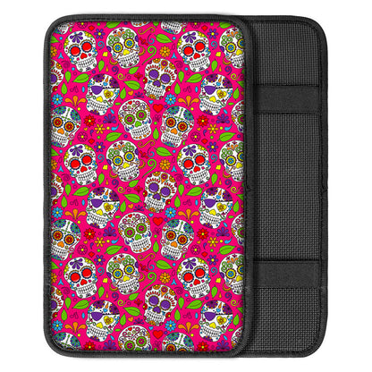 Pink Sugar Skull Pattern Print Car Center Console Cover