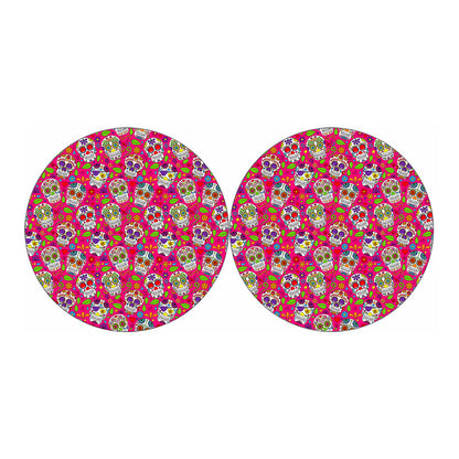 Pink Sugar Skull Pattern Print Car Coasters