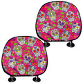 Pink Sugar Skull Pattern Print Car Headrest Covers