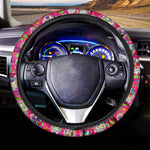 Pink Sugar Skull Pattern Print Car Steering Wheel Cover