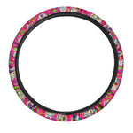 Pink Sugar Skull Pattern Print Car Steering Wheel Cover