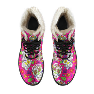 Pink Sugar Skull Pattern Print Comfy Boots GearFrost