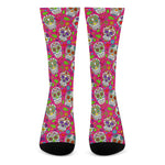 Pink Sugar Skull Pattern Print Crew Socks