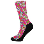 Pink Sugar Skull Pattern Print Crew Socks