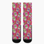 Pink Sugar Skull Pattern Print Crew Socks