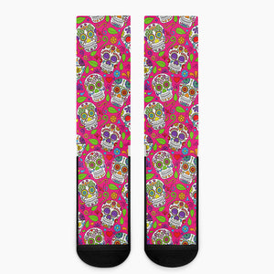 Pink Sugar Skull Pattern Print Crew Socks